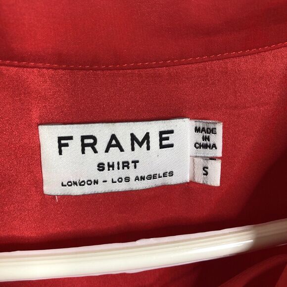 FRAME 100% Silk Blood Orange Lace Up Mini Shirt Dress W/ Pockets Size Small - Picture 10 of 11